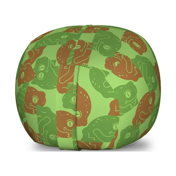 Animal Storage Toy Bag Chair, Repeating Abstract Camouflage Color Frogs Illustration, Stuffed Animal Organizer Washable Bag, Small Size, Caramel Fern Green, by Ambesonne