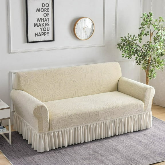 XmhyTop Sofa Cover for sofas Stretch Couch Covers for Living Room Easy Fit Washable Furniture Sofa Protector with Skirt,1 Piece (Beige,2 Seat)