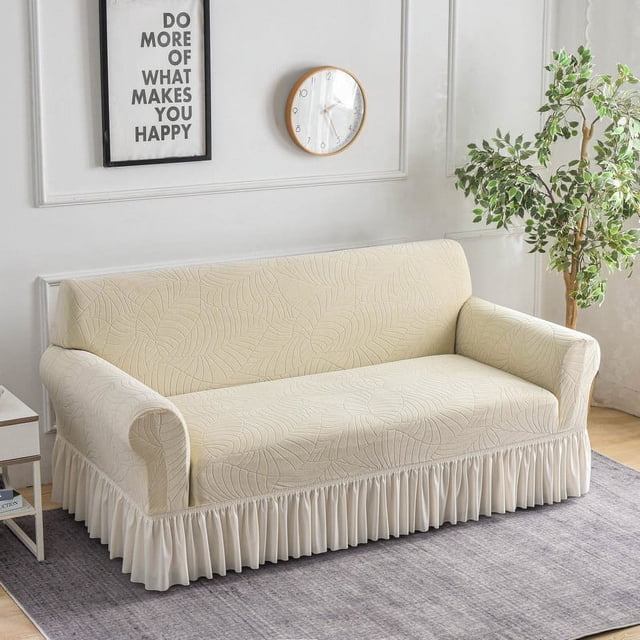 Nvzi Funda de sofá elástica para sala de estar, fácil de instalar, lavable, protector de sofá con falda, 1 pieza (beige, 3 plazas)