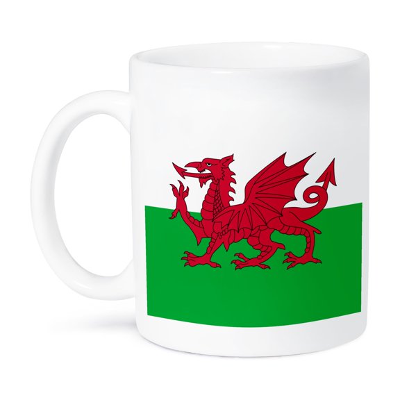 3dRose, Flag of Wales - Welsh red dragon on white and green - Y Ddraig Goch UK United Kingdom Great Britain, 15oz Mug