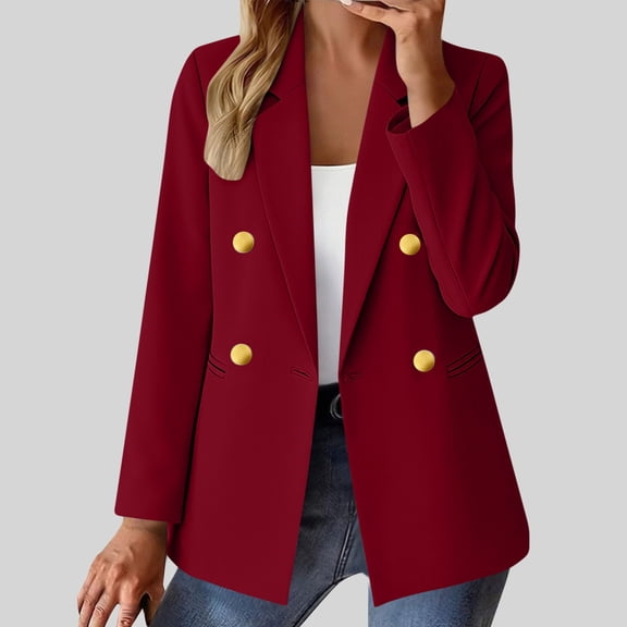 ClodeEU Women's Long Sleeve Button Blazer ,Notch Collar Slim Fit Cardigan Jacket with Pockets Wine,Womens Plus S