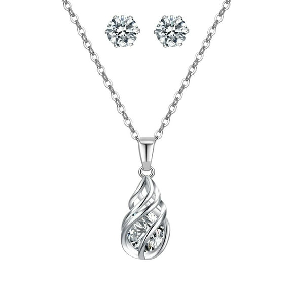 asddcavvf Silver Rhinestone Necklace Earrings Set Geometric Shape Pendant Jewelry Necklace for Women