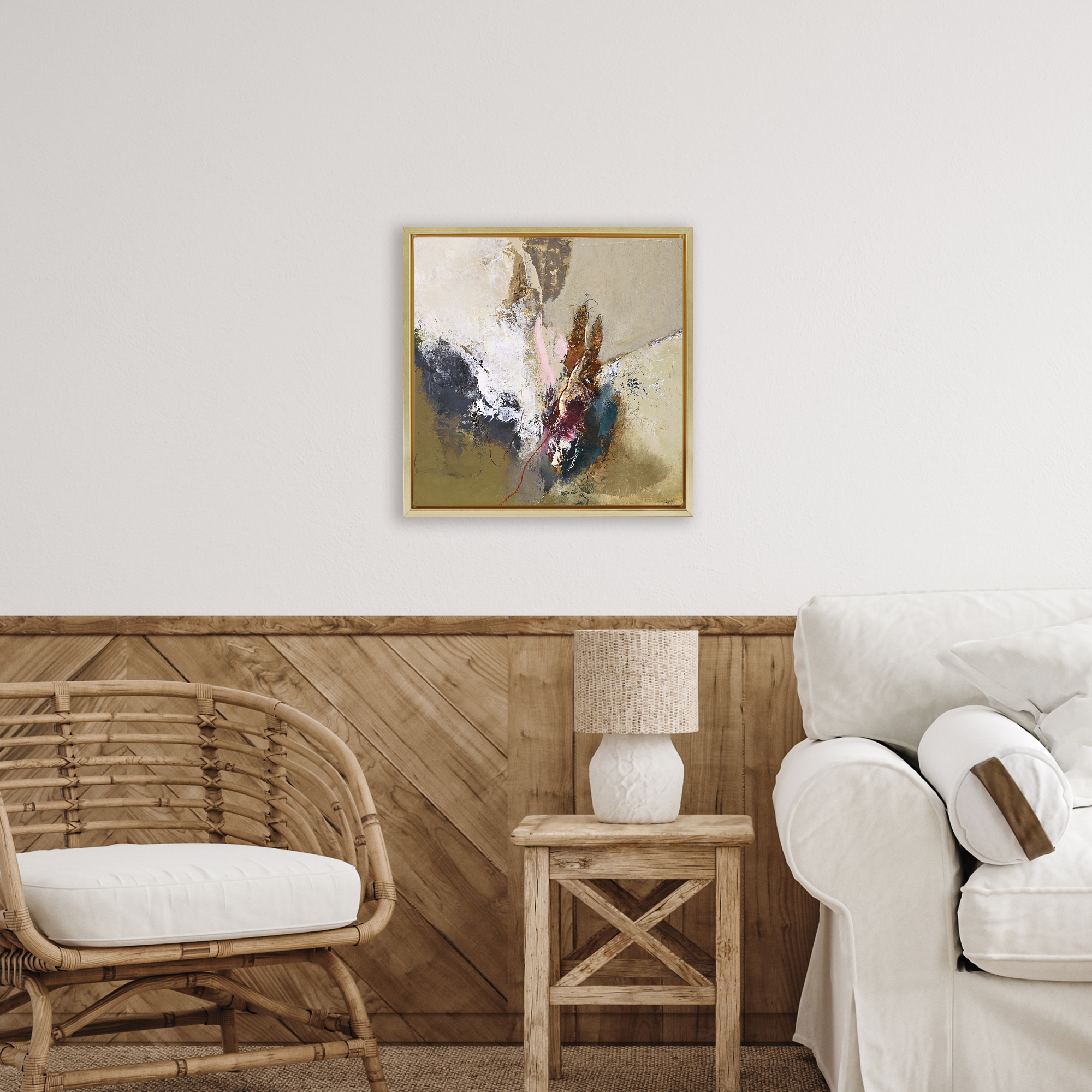 Earthy Mood Composition Gold Framed Floater Canvas Wall Art, design by Design Fabrikken