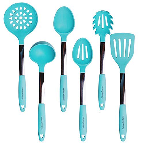 Turquoise Kitchen Utensil Set Stainless Steel & Silicone Heat Resistant Professional Cooking