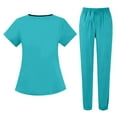 thumbnail image 4 of Womens Petite Scrub Sets 2026 Spring Summer V-Neck Scrub Top & Jogger Scrub Pants Quick Dry Nursing Workwear Stretch Medical Uniform with Multi Pocket for Doctors, Nurses Light Blue M, 4 of 4