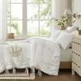 thumbnail image 3 of Regency Heights Twin/Twin-XL Soft Washed Comforter Set, Ruched Striped Dorm Bedding Sets, 2-Piece White French Country Comforter Bed Set with Bow Ties and Sham for All Season, 3 of 14