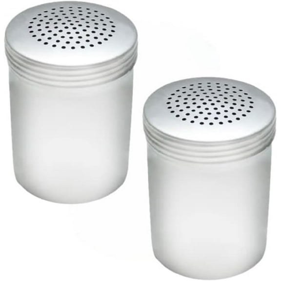 TrueCraftware- Set of 2 Aluminum 10 oz. Dredge Shaker without Handle- Seasonings Spice Shakers With Holes and Lids Ideal for Salt Spice Sugar Flour Perfect for Home Kitchen