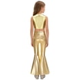 thumbnail image 2 of SiiRoh Girls Shiny Sequins Metallic 70s Disco Hippie Clothes Set Fringed Tank Top Split Flares Pants Latin Dance Outfit Gold 10, 2 of 7