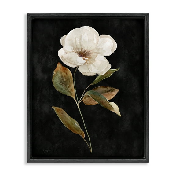 Stupell Industries White Bloom on Black Plants & Flowers Painting Black Floater Framed Canvas Art Print Wall Art, 17 x 21