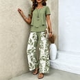 thumbnail image 4 of Guluxicc 2 Piece Women's Outfit Sets Crew Neck Short Sleeve Double Layer Hem Top Leaf Print Wide Leg Pants, 4 of 8