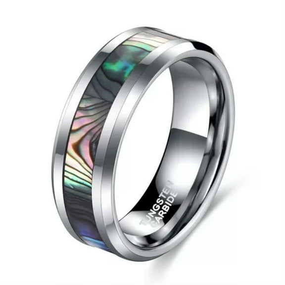 GKNET 8mm Width Tungsten Carbide Abalone Seashell Band Ring Size 7-15-9-Silver