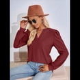 thumbnail image 4 of Blusas para Mujer, Elegantes, Informales, con Cuello en V, Larga, Blusas para Mujer con Mangas Abullonadas Vino Tinto XXL, 4 of 10