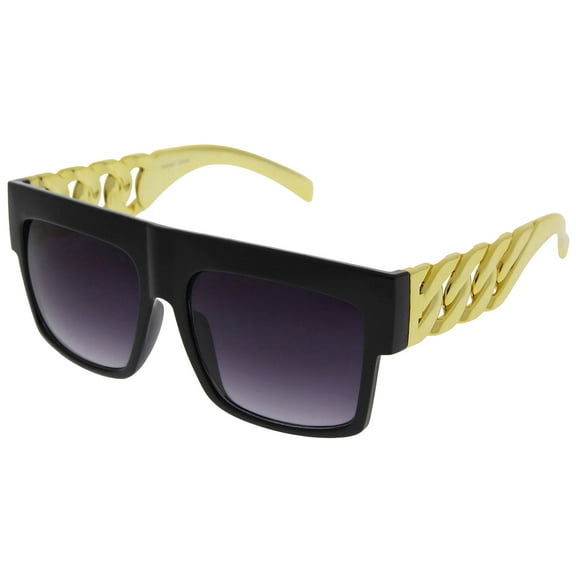 grinderPUNCH Chain Temple Gold Plastic Oversized Flat Top Celebrity Sunglasses