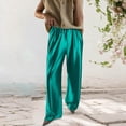 thumbnail image 2 of Womens Silk High Waist Casual Pants Flowy Wide Leg Trousers with Tapered Fit Comfortable Loungewear Full Length Green L, 2 of 4