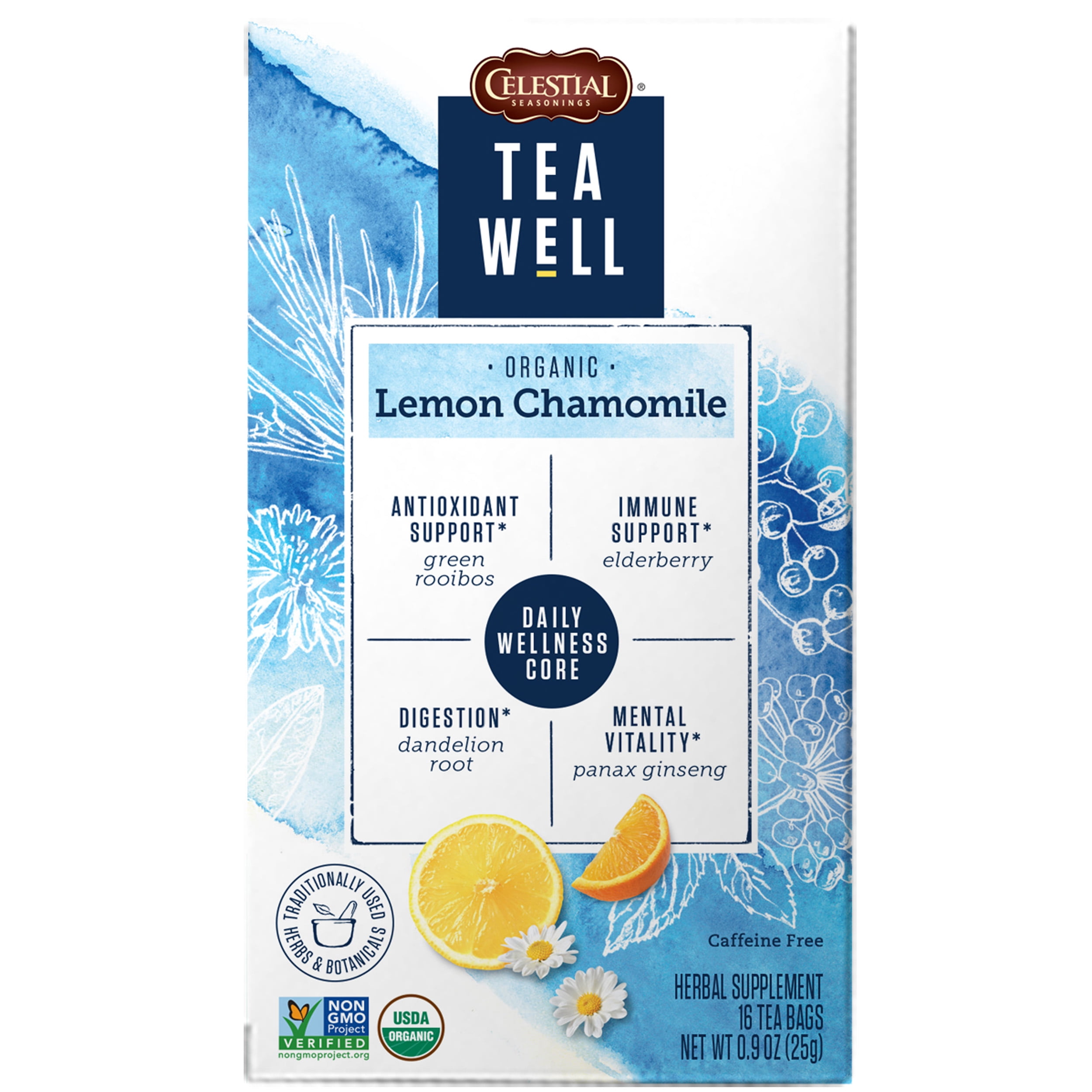 Celestial Seasonings TeaWell Organic Lemon Chamomile Wellness Tea, 16