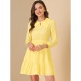 thumbnail image 3 of INSPIRE CHIC Women's Doll Collar Keyhole Front Elasticed Waist Ruffle Hem Dress Yellow L, 3 of 6