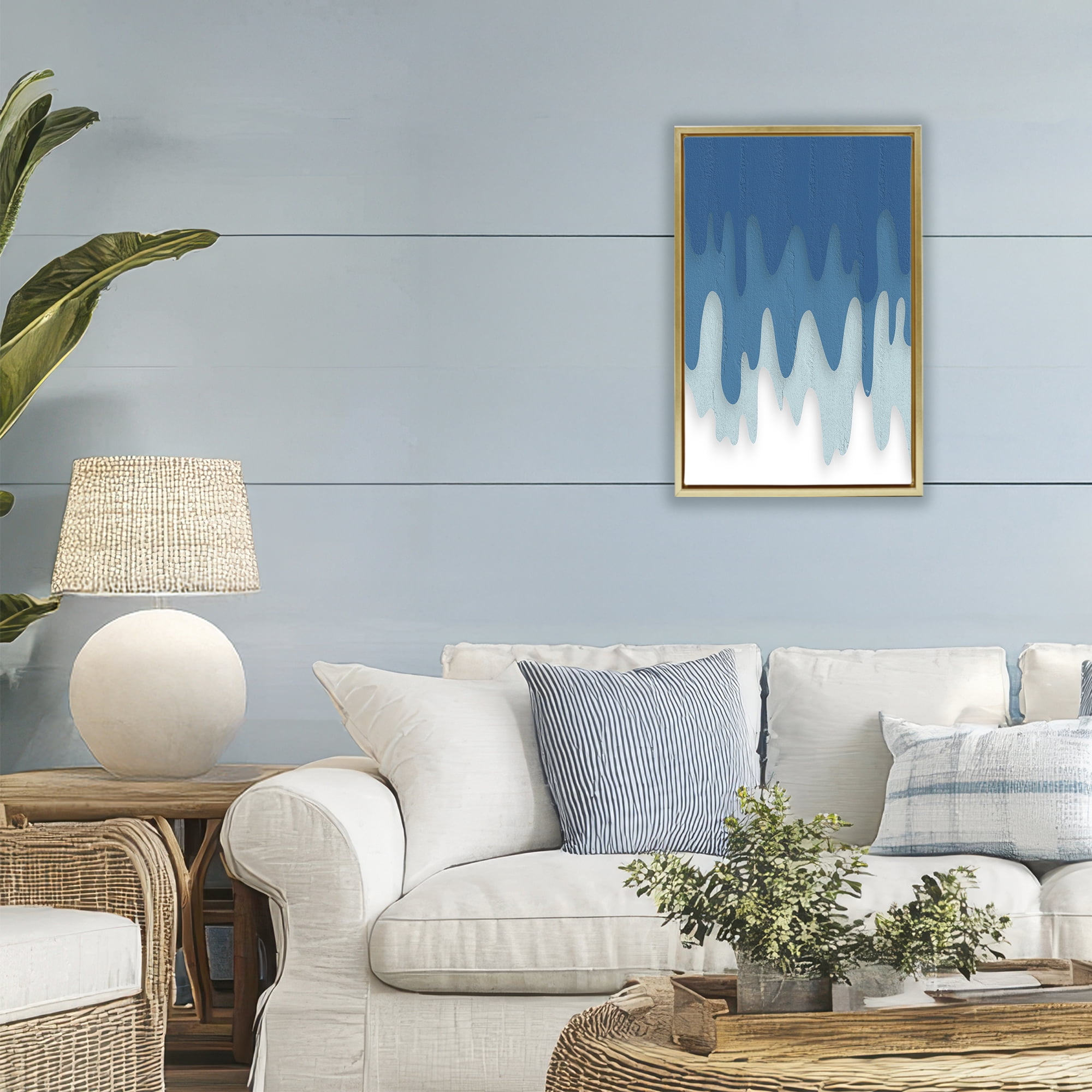 Stupell Industries Water Wave Fluid Contour Gold Framed Floater Canvas Wall Art, design by Martina Pavlova