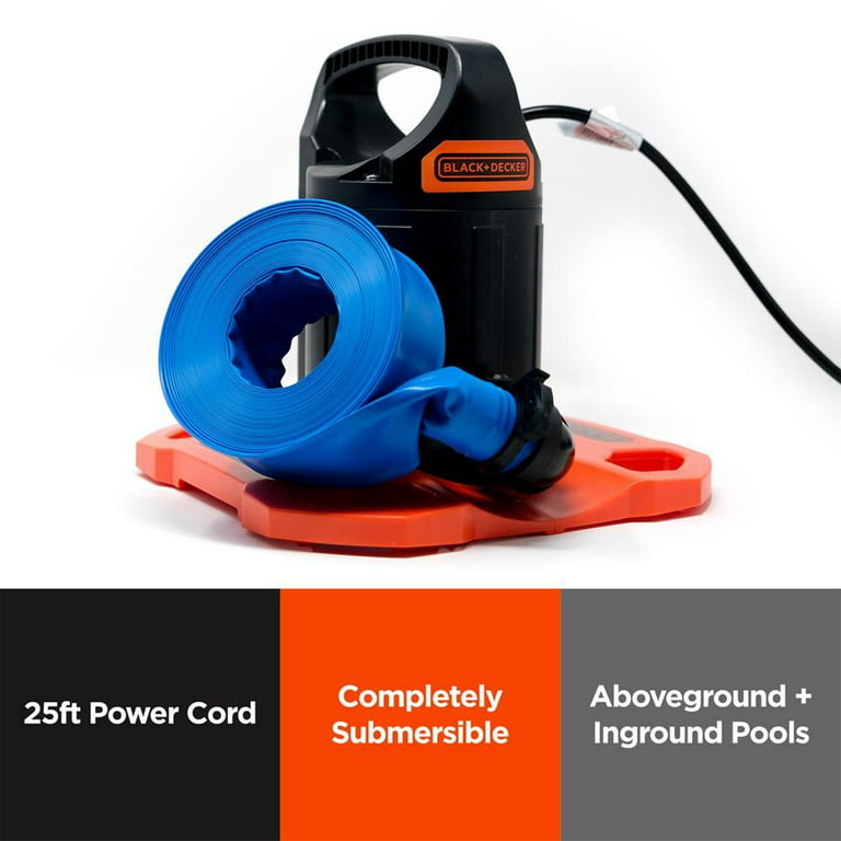 Black+decker 350 GPH Fully Submersible Manual Winter Swimming Pool Cover Pump