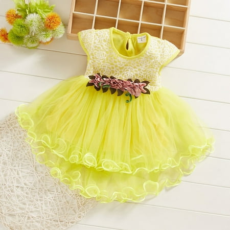 

Tking Fashion Toddler Baby Kids Girls Flowers Floral Tulle Ruched Princess Dresses Clothes Yellow 8