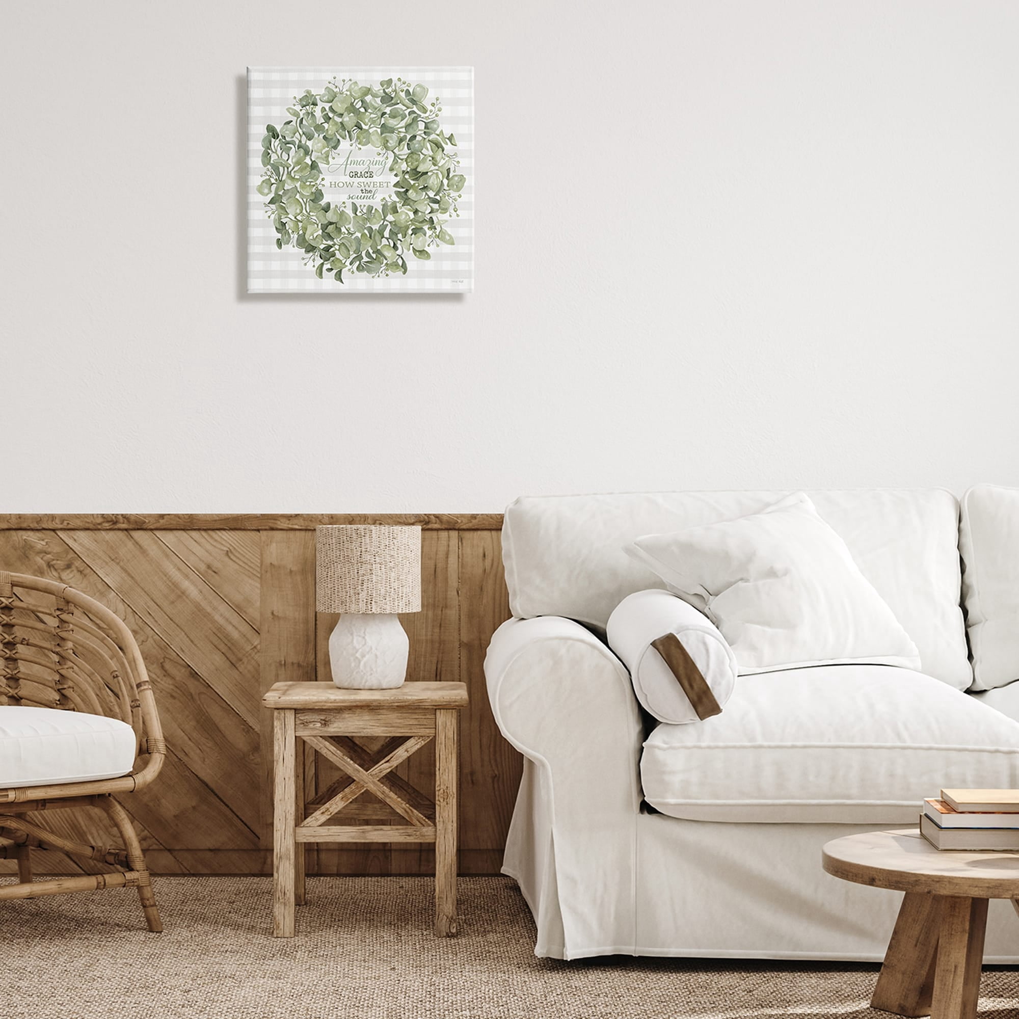 Stupell Industries Amazing Grace How Sweet Lush Green Plant Wreath Graphic Art Gallery-Wrapped Canvas Print Wall Art, 24x24, by Cindy Jacobs