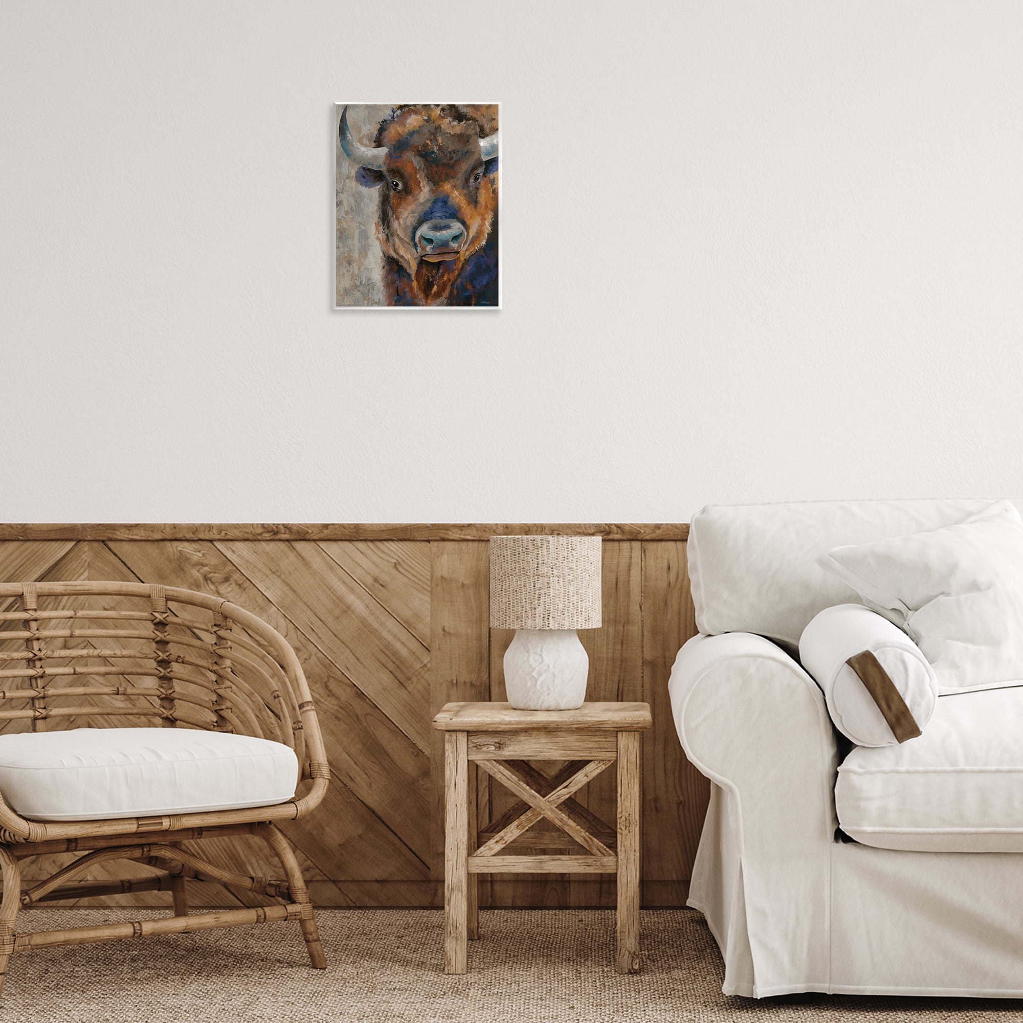 Stupell Industries Bison Rustic Portrait Animals & Insects Painting Unframed Art Print Wall Art, 11 x 14