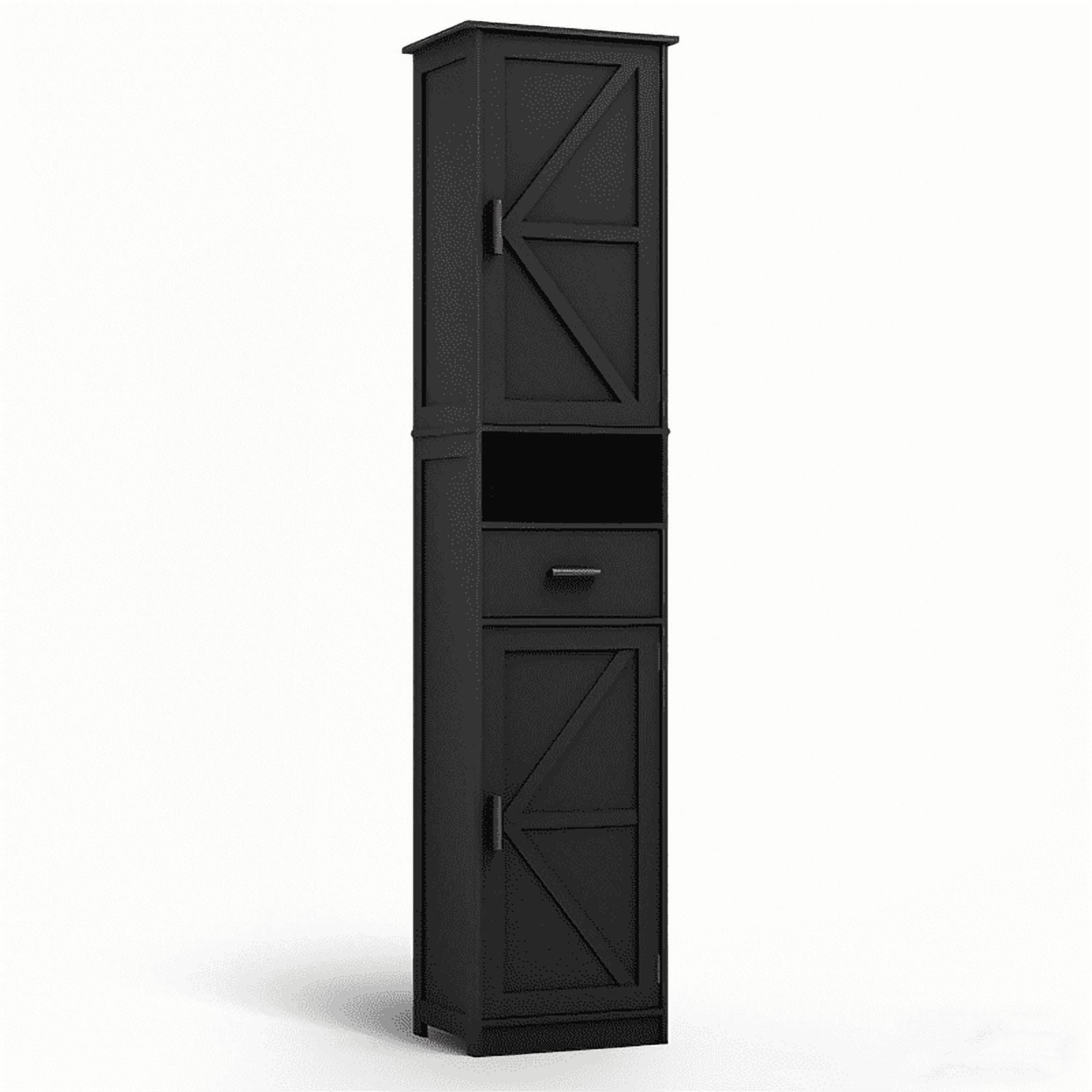 69"H Bathroom Storage Cabinet,Narrow Floor Cabinet with 2 Barn Doors, 1 Drawer & Adjustable Shelves