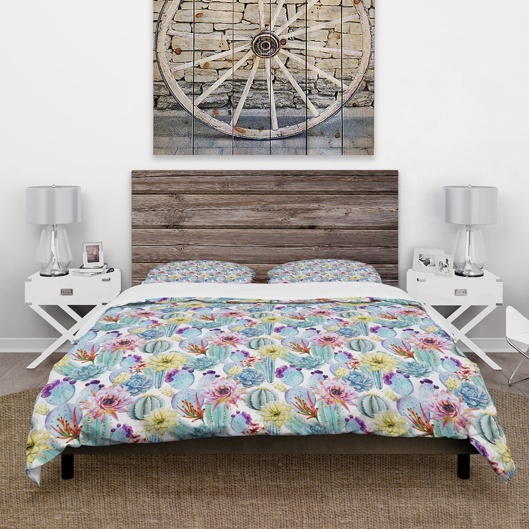 Designart 'Blossoming Cactus with Tropical Flower' Floral Duvet Cover Set