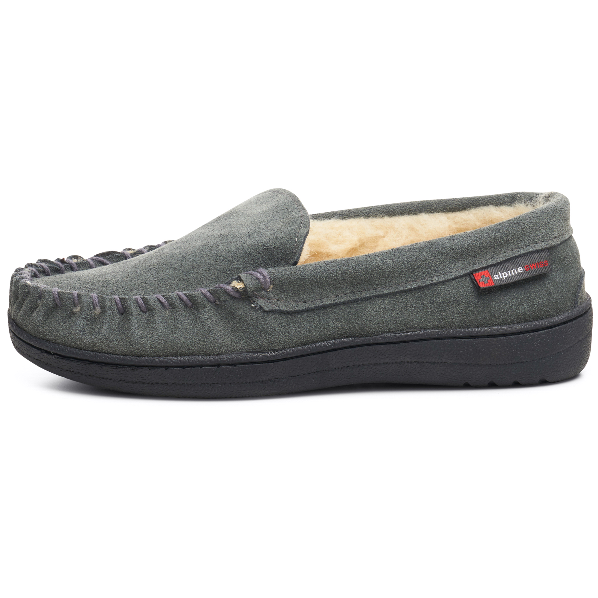 Alpine Swiss Yukon Mens Suede Shearling Moccasin Slippers Moc Toe Slip On Shoes - image 4 of 7