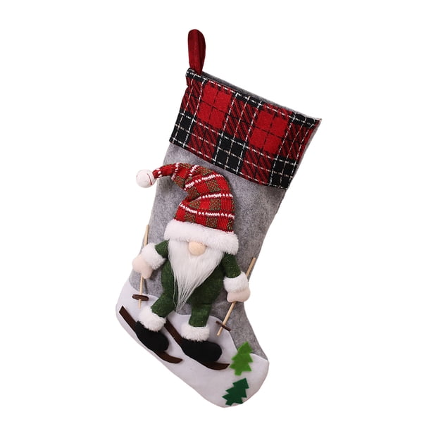 Nochebuena Calcetines Navideños Para Colgar Bolsa De Regalo De Tela A Cuadros Rojos Y Negros Muñeco Con Piernas Largas Botas Navideñas Colgante