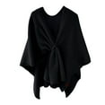 thumbnail image 2 of DPTALR Womens Solid Large Front Sweater Knitting Design Hollow Out Feel Wrap Topper Knitted Elegant Shawls Cape For Fall Winter, 2 of 5