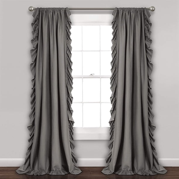 Lush Decor Reyna - Juego de Paneles de Cortina de Ventana con Volantes, par, 54 Pulgadas de Ancho x 84 Pulgadas de Largo, Gris, Juego de Cortinas fluidas, Cortinas románticas con Volantes para