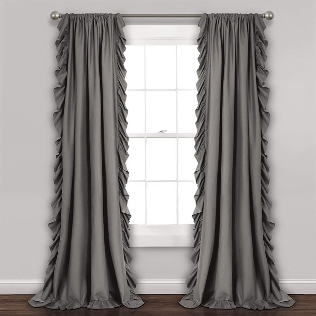 Lush Decor Reyna - Juego de Paneles de Cortina de Ventana con Volantes, par, 54 Pulgadas de Ancho x 84 Pulgadas de Largo, Gris, Juego de Cortinas fluidas, Cortinas románticas con Volantes para