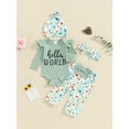 thumbnail image 3 of Newborn Baby Girl Clothes Hello I'm New Here Letter Romper+Floral Pants+Hat+Headband+Coming Home Outfits, 3 of 7