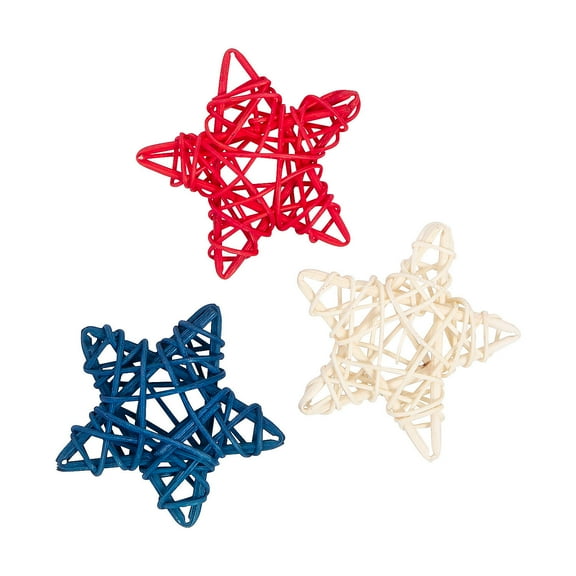 Patriotic Mini Rattan Stars 12 Pieces