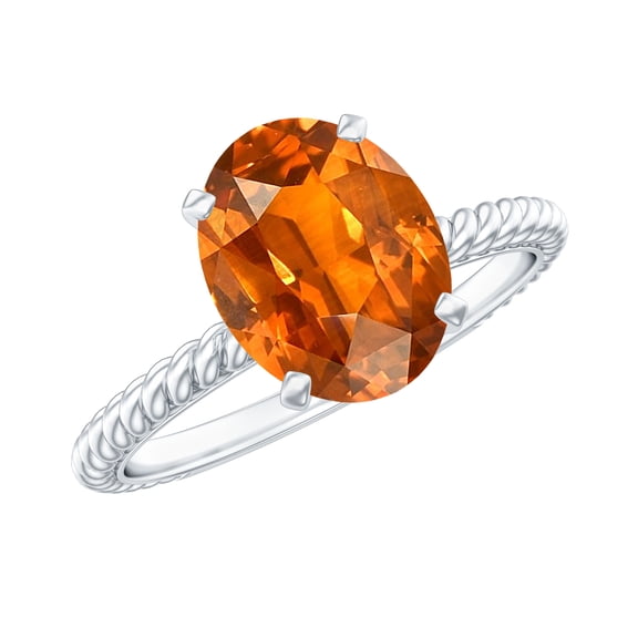 Oval Shape Lab Grown Orange Sapphire Solitaire Ring with Surprise Diamond (4 Carat), 925 Sterling Silver, US 4.00