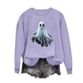 thumbnail image 4 of thefmos Women's Long Sleeve Halloween Print Sweatshirt Casual Festive Pullover Spooky Loose Fit Season Fall Fashion Outfit, Purple L, 4 of 5