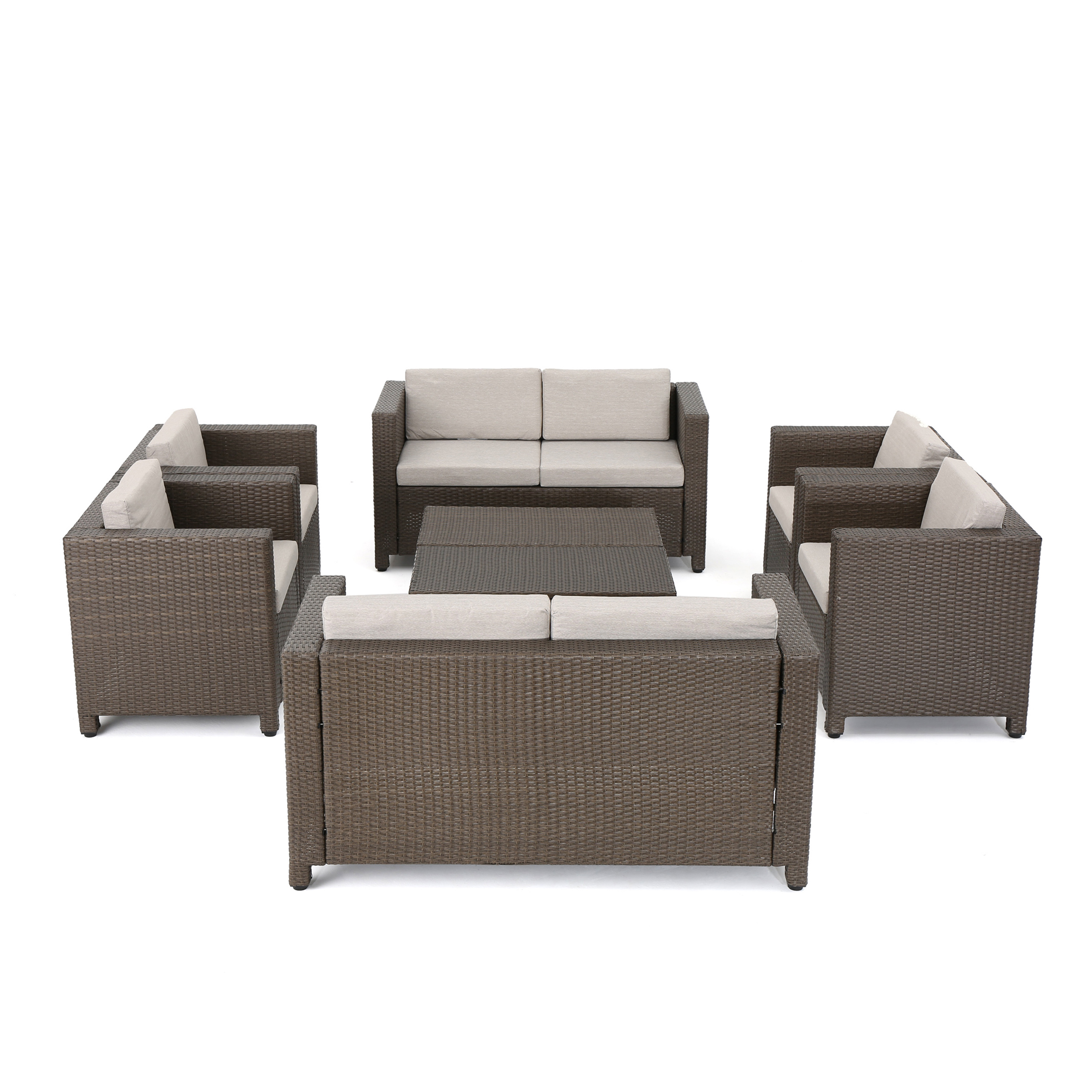 Cascada Outdoor 8 Piece Wicker Chat Set with Cushions, Brown, Ceramic Grey
