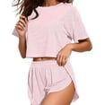 thumbnail image 1 of Conjunto de pijama ANGELBEE, camiseta de manga corta con abertura y pantalones cortos para mujer, 1 of 6