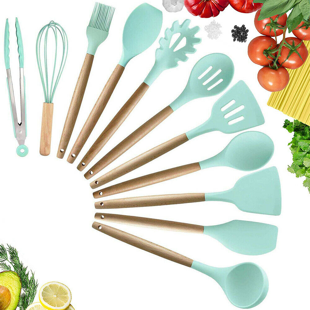 11 Piece Silicone and Stainless Steel Kitchen Cooking & Serving Utensil