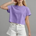 thumbnail image 2 of CAICJ98 Girls Short Sleeve T Shirts Toddler Summer Solid Color Crop Tops Crewneck Fashion Girls Tee Shirts Purple,6-7 Years, 2 of 5