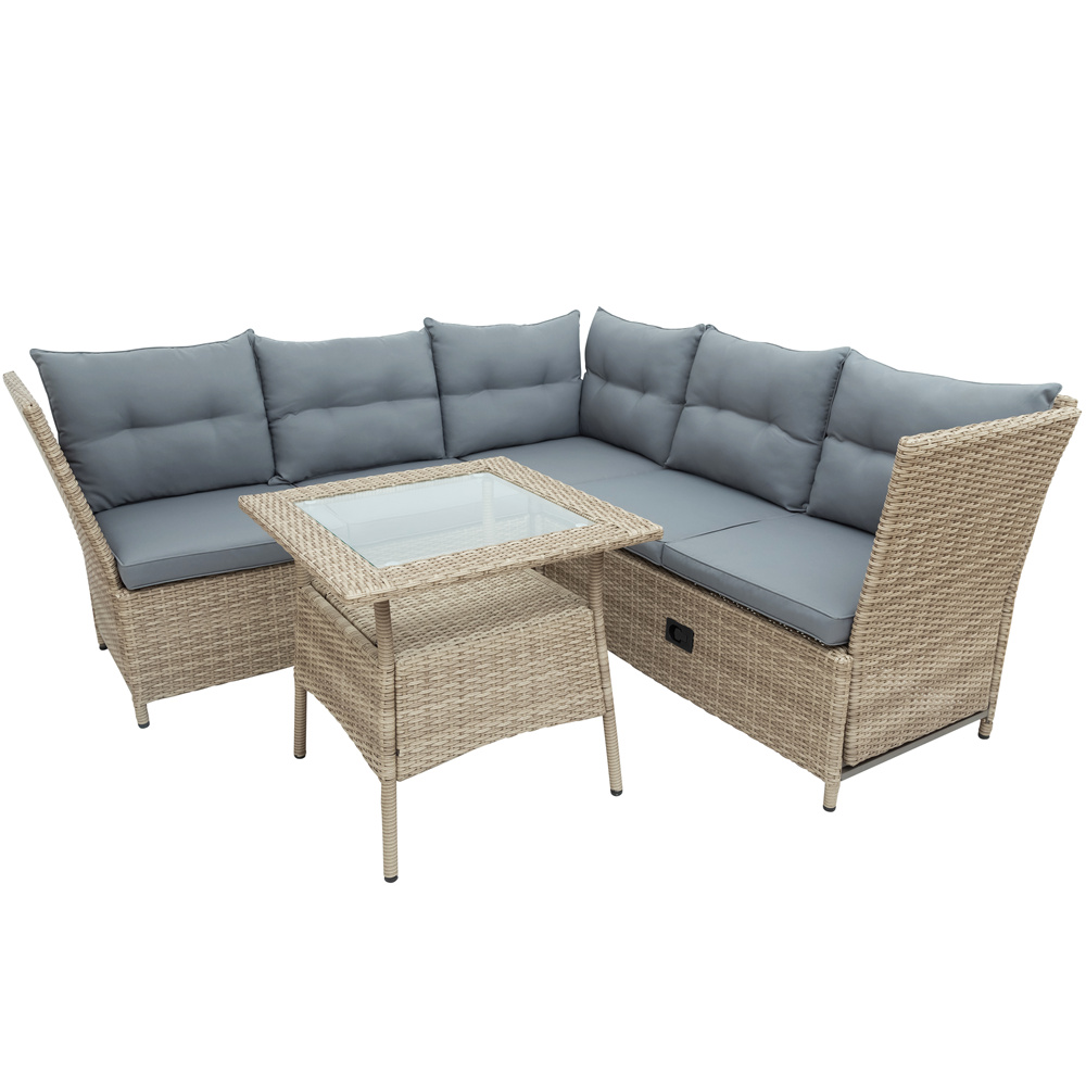 Outdoor Wicker Furniture Sets, 4 Piece Patio Conversation Set with Table, Corner Sofa, Two 2-Seat Sofas, PE Rattan Wicker Bistro Patio Set with Gray Cushions for Backyard, Porch, Garden, Pool, LLL462 - image 2 of 10