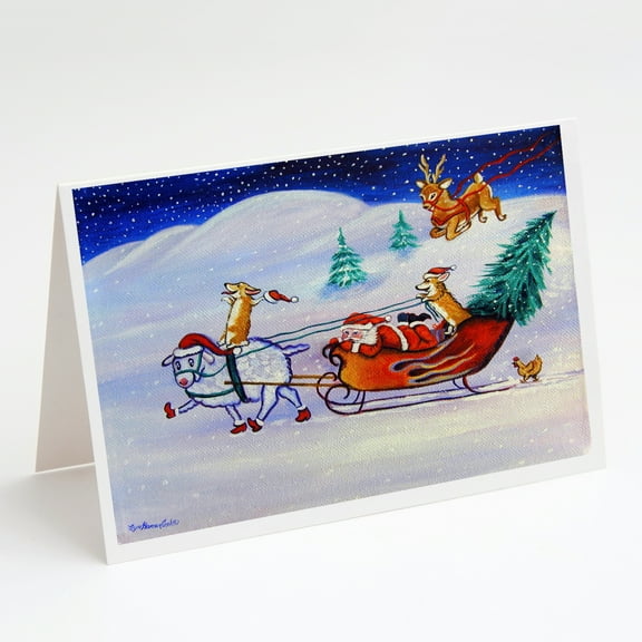 Corgi Highhacked Santa Claus Sleigh Greeting Cards and Envelopes Pack of 8