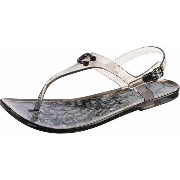 Coach Women's Natalee Jelly Sandals, T-Strap, Transparent Rubber, Black, 10 B - Medium