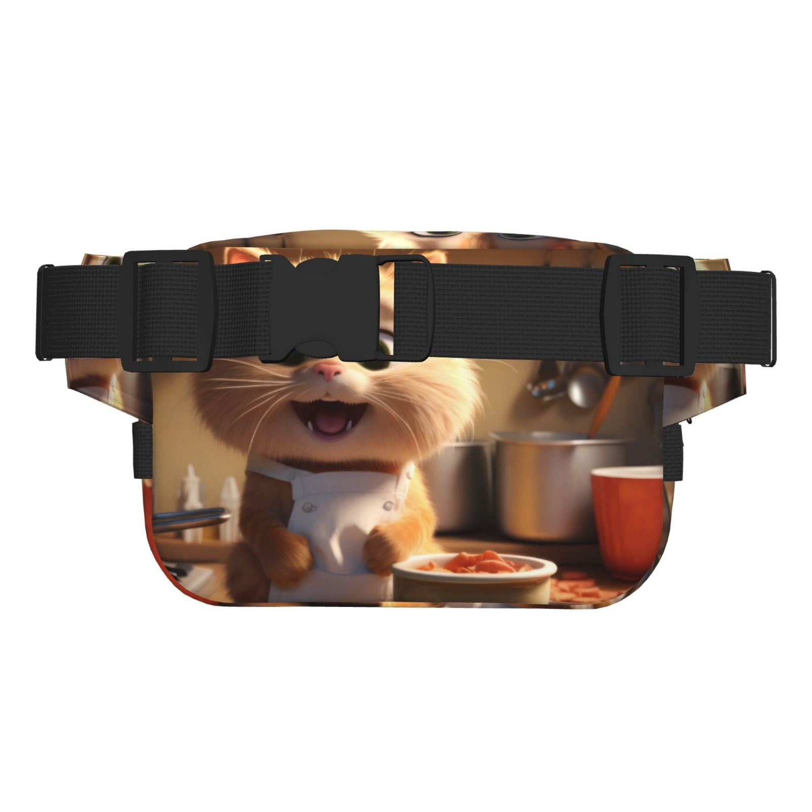 Picia Cartoon Cooking Cat Print Square Double-Layer Waist Bag Mini Adjustable Waist Belt Bag Exercise Running Travel Hiking