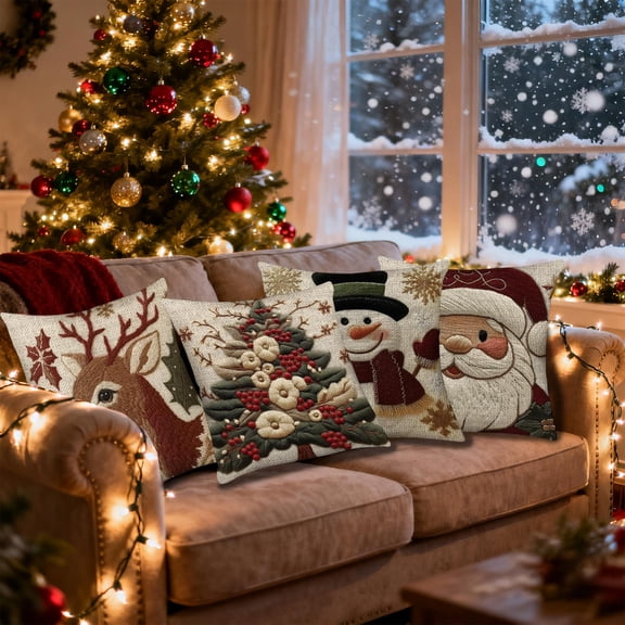 CaiTeLin Christmas Pillow Covers, 4 Pack 16x16 Inch Decorative Pillow Cases, Soft Fabric with Hidden Zipper for Home Decor, Festive Holiday Patterns