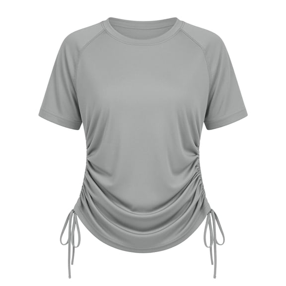 CUSTG Lady's T-Shirts Crew Neck Raglan Short Sleeve T-Shirt Adjustable Side Drawstring Ruched Slim Athletic Work Home Vacation Top