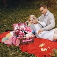 thumbnail image 2 of Canasta de picnic HYBDAMAI de mimbre para 4 personas con manta y nevera rosa, 2 of 8
