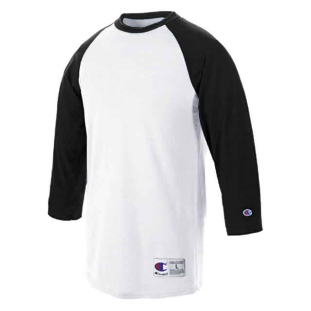 Champion T-Shirt de Baseball Raglan pour Homme, P, Blanc/noir