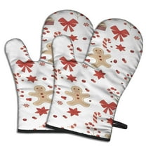 Cute Oven Mitts,Red Christmas Gingerbread Man Pattern Oven Mitt 2-Pack Set,Kitchen Gloves for Oven,Heat Resistant Oven Mitts 7.7"x12"
