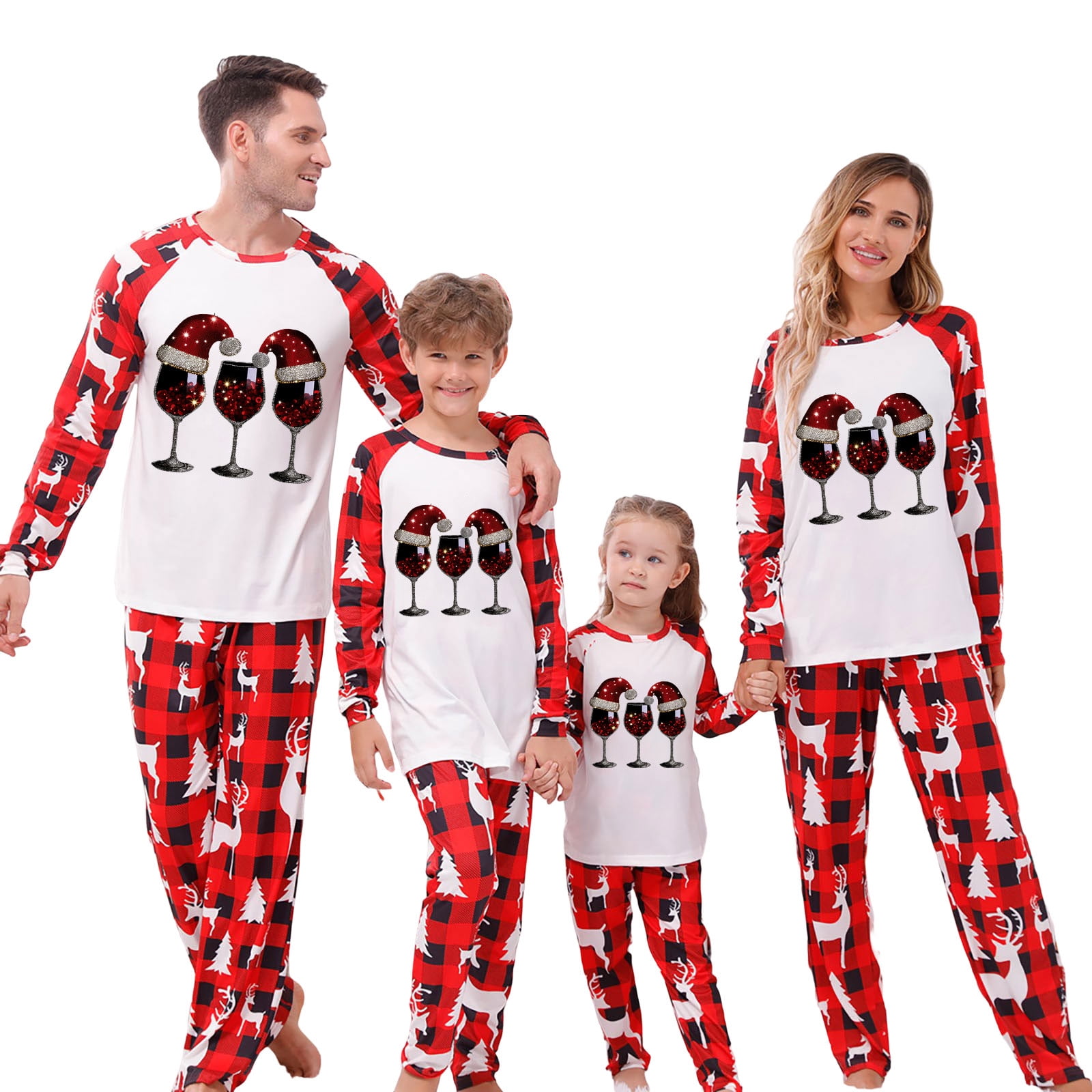Family Christmas Pajamas Matching Sets Long Sleeves Holiday Sleepwear Cute PJs Xmas Jammies Loungewear for Women XXL